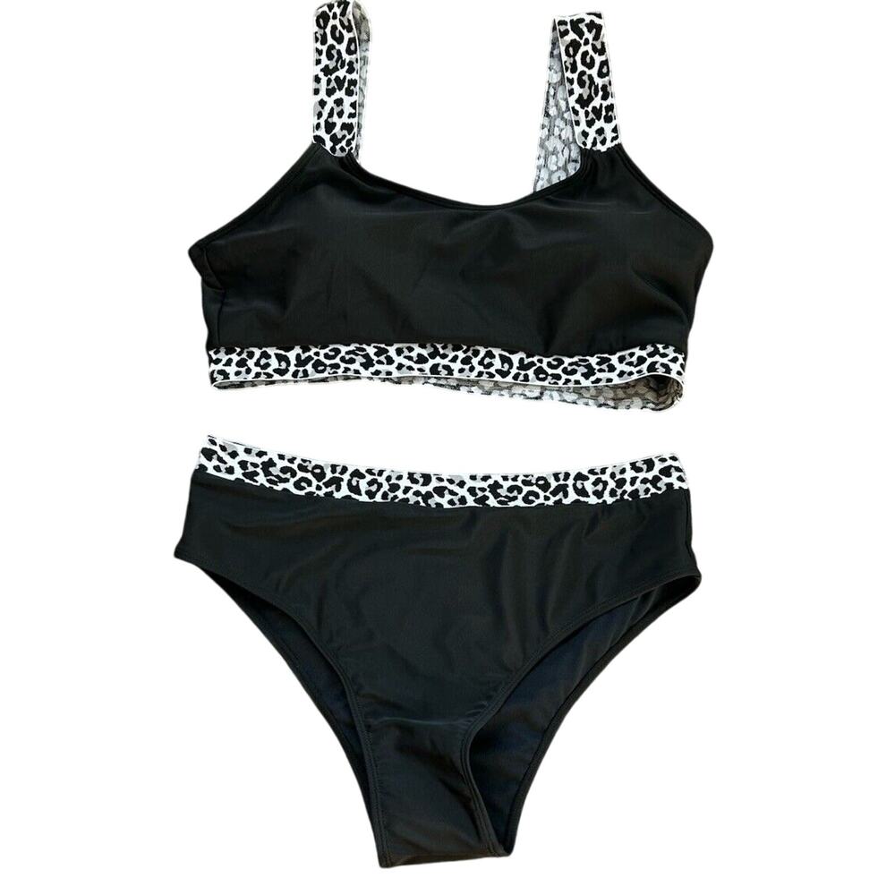 Swimsuit 2 Piece NWOT Beach 2XL SHEIN Curve Leopard Black Vacay Resort Pool